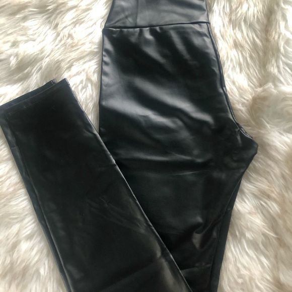 1 left Black Stretchy Quality High Waisted Faux Leather Buttery Soft Leggings L - Picture 2 of 13